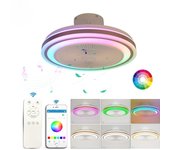 Ventilador de techo para el hogar, dormitorio, comedor, luz LED, ventilador de techo inteligente RGB, música Bluetooth, control remoto invisible, ventilador Symphony YWRGB + Bluetooth
