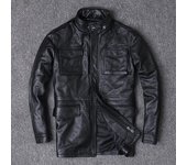 Chaqueta de cuero de vaca con bolsillo con cremallera, abrigo cortavientos, gabardina de cuero genuino para hombre 6XL XXXXXXL