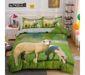 Funda de edredón de oveja, tamaño king y queen, juego de cama con adorables animales de granja para niños, adolescentes y adultos, funda de edredón de 2 o 3 piezas, funda de almohada de cabra blanca EU single(135x200cm)