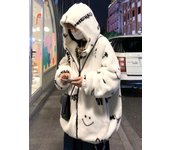 Hombres Marca de Moda de Invierno Abrigo de Algodón Ins Cara Sonriente Abrigo de Lana de Cordero Versión Coreana Abrigo de Algodón de Invierno de Moda Abrigo de Algodón Engrosado de Felpa M blanco