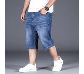 Novedad de verano, pantalones cortos de mezclilla de talla grande para hombres, pantalones de mezclilla sueltos elásticos, pantalones cortos de cinco minutos para hombres de marea 30