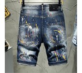 Pantalones cortos de verano para hombre, pantalones vaqueros con agujeros, pantalones cortos de mezclilla con pintura, ropa de calle informal, pantalones cortos Jeasn, pantalones vaqueros elásticos ajustados de alta calidad para hombre 30 azul