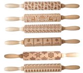 Rodillo de madera con relieve de ciervo y árbol de Navidad, rodillo para hornear galletas
