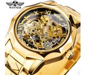 WINNER camiseta nueva para hombre, reloj mecánico automático Retro de lujo para hombre, reloj hueco luminoso resistente al agua para hombre oro