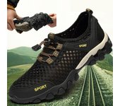 Zapatillas de deporte informales de verano para hombre, zapatos de malla transpirables, zapatos antideslizantes para senderismo al aire libre, zapatos de Trekking para hombre 39 negro