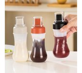 Botellas de plástico de 350 ml con 5 orificios para condimentos, con boquillas, para kétchup, mostaza, salsas picantes, aceite de oliva y accesorios de cocina. rojo