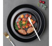 Platos irrompibles para la cena, bandeja para almacenar alimentos, platos redondos de melamina de porcelana negra para barbacoa, aptos para lavavajillas, herramienta de cocina sin BPA