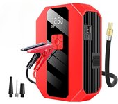 Nueva bomba de aire de arranque de emergencia para automóvil, compresor de aire multifuncional 4 en 1, banco de energía de 16800 mAh, batería de arranque para automóvil, inflador de neumáticos para automóvil rojo