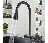 Grifo de cocina extraíble de 360°, mezclador para fregadero de cocina, ducha de acero inoxidable negro