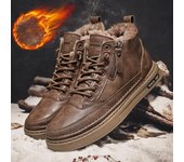 Botas de nieve térmicas de terciopelo de invierno de caña alta para hombre Zapatos de cuero impermeables integrados con piel 39