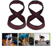 2 uds figura 8 correa de elevación hombres mujeres antideslizante levantamiento de pesas banda de agarre culturismo levantamiento de potencia entrenamiento de fuerza gimnasio en casa levantamiento muerto correa de muñeca M rojo