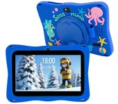 Tableta para niños 2025, 7 pulgadas, sistema Android 11, 64 GB, WiFi, Bluetooth, cámara dual, software educativo instalado y estuche de prueba. Standard Tab azul
