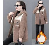 Chaqueta de mujer con capucha de forro polar con bloques de color y bolsillos con cierre de cremallera, chaqueta de invierno cálida para mujer, chaqueta holgada de largo medio L negro