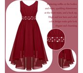 Vestido de fiesta para niñas, vestido de cintura delgada, vestido de fiesta con cuentas brillantes, vestido de gasa para niñas de flores, fiesta de noche de boda 9-10 Years borgoña