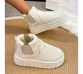 Botas mullidas de color sólido para mujer con forro polar, suela suave, sin cordones, cálidas y antideslizantes para invierno 44 blanco