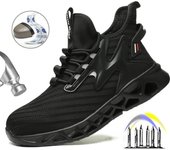 Botas de seguridad para hombres, zapatillas de trabajo, botas para mujeres, zapatos con punta de acero transpirables, botas de seguridad a prueba de pinchazos, indestructibles para hombres 37 negro