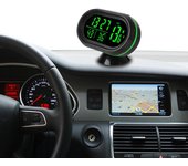 Termómetro 3 en 1, reloj, voltímetro, autoadhesivo, pantalla LCD Digital para coche, reloj, accesorios interiores, estilo de coche, luz de fondo verde y naranja