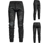Pantalones vaqueros elásticos con personalidad rasgados y elásticos de nueva moda para hombre L negro