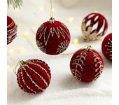 Juego de bolas navideñas colgantes de terciopelo de 8 cm con purpurina y flocado, adornos para árbol de Navidad reutilizables e irrompibles other