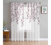 Cortinas transparentes de tul con rama de flor de cerezo para sala de estar, dormitorio, cocina, ventanas, cortinas de gasa, decoración del hogar, primavera 135W x 114H(cm)