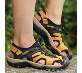 Sandalias de playa casuales premium 2024 de piel de vacuno cosidas a mano para hombre, talla grande. 42 amarillo/marrón