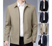 Chaqueta suave para hombre, con solapa, de color liso, para hombre de mediana edad, de manga larga, recta, formal, informal, de negocios, para primavera y otoño, abrigo diario fino y cómodo M negro