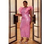 AOMEI Vestidos rosas de lujo con lentejuelas, volantes, sin mangas, ajustados, vestidos largos de fiesta para mujer, trajes de boda para ocasiones nocturnas de gran tamaño S color rosa