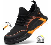 Zapatillas de trabajo transpirables antiperforación para hombre, zapatos de trabajo antideslizantes con punta de hierro, zapatos de seguridad ligeros antigolpes para verano 36 negro