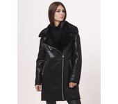 Abrigo de piel de oveja para mujer RR Designer 8811 42 negro 50 negro