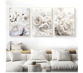 Pósteres nórdicos e impresiones de flores blancas de peonía, rosas, cuadros de pared para decoración para sala de estar, cuadro sobre lienzo para pared, floración 21cm×30cm NoFrame