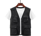 Chaleco de pesca de verano para hombre con múltiples bolsillos ocio al aire libre montañismo fotografía chaqueta de hombro L gris