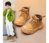 Botas para niños Botas Martin para niñas Nuevas botas de otoño e invierno con forro polar Botines de suela blanda Botas amarillas grandes para niños 26