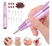 Taladro eléctrico para uñas con 11 brocas, bandas de lijado, 16000 RPM, máquina de lima de uñas profesional ajustable, portátil, para quitar esmalte de uñas de gel acrílico púrpura