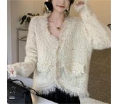 Suéter con cuello en V y borlas, chaqueta de diseño para mujer, otoño e invierno 2024, nuevo cárdigan de punto de una sola fila perezoso, top para mujer One Size