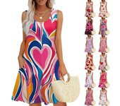 Vestido de verano informal con bolsillos para mujer, vestido de playa bohemio de verano, vestidos de vacaciones para mujer, camisetas, vestidos de tirantes holgados con cuello en U L beige