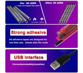 Tira de luces LED para coche, 4 unidades, 36 LED, CC, 12 V, música multicolor, luz interior USB para coche, LED debajo del tablero USB