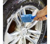 Cepillo para lavar ruedas de coche, portátil, de microfibra, con mango de plástico, accesorio de limpieza para detalles de motocicletas y maleteros de automóviles azul