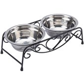 Comedero y plato doble de acero inoxidable para perros y gatos