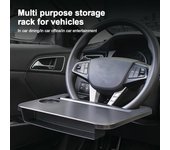 Mesa portátil para computadora portátil de coche para comer, trabajar, volante de coche, mesa de comedor, soporte para bebidas, comida, café, bandeja de almacenamiento negro