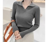Jerseys de punto con cuello de Polo para mujer, suéteres de otoño e invierno, camisa básica de manga larga con cuello vuelto, Tops cortos, Tops lisos de talla única OneSize blanco