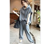 Conjunto de sudadera y pantalones deportivos para mujer, primavera y verano, pantalones casuales con cintura elástica, traje de color sólido con cordón y capucha, bolsillos sueltos, talla grande XL negro