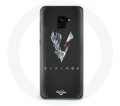 Coque pour Samsung Galaxy A8 Plus Vikings Série Saison 6 logo V Epée Gris Fond Noir