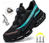 Zapatillas de trabajo con botones giratorios para hombre, zapatos con punta de acero, botas de seguridad acolchadas, zapatos de trabajo antigolpes, zapatos de seguridad protectores indestructibles, zapatillas para hombre 36 azul