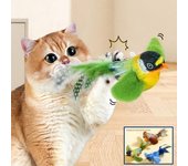 Juguete interactivo para gatos con forma de pájaro que canta y bate sus alas, juguete de peluche que funciona con pilas y estimula