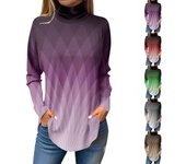 Camisetas para mujer Otoño Casual Camisas de manga larga Sudadera Vintage Impreso Cuello Alto Top Jersey L café