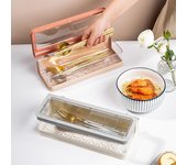 Vajilla de cocina, jaula para palillos, almacenamiento de cubiertos, vajilla con tapa azul