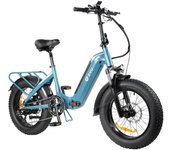 Bicicleta eléctrica plegable DYU FF500 de 20 pulgadas con neumáticos anchos, motor de 500 W, velocidad máxima de 32 km/h, batería de 48 V y 14 Ah, alcance de 70 km, carga de 150 kg negro/azul