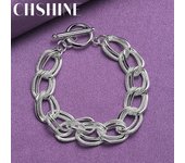 CHSHINE Pulsera de doble cadena de plata esterlina 925 lisa y mate, abalorio de moda para bodas y fiestas, joyería de alta calidad para mujer 20CM 8inches