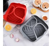 Bandeja de silicona para horno y freidora de aire, bandeja reutilizable para hornear, Pizza, pollo frito, moldes de silicona para freidora de aire, 1 Uds. gris