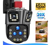 Cámara IP WiFi de 10K y 20 MP para exteriores, cámara de vigilancia con zoom de 20X, seguimiento por inteligencia artificial, cinco lentes, tres pantallas, videovigilancia de calle PTZ, 360° 10K Camera